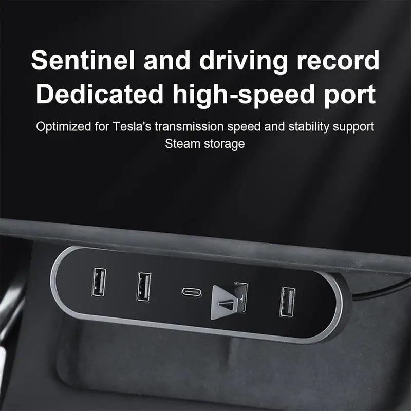 Model 3/Y USB Hub Folding Docking Station Center Console Under Screen for Tesla(2017-2023.9) - Evooor