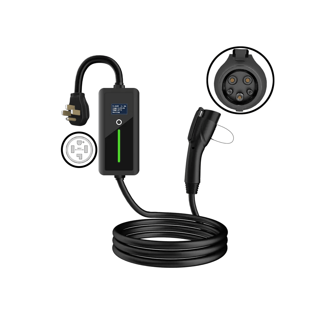 Portable Level 2 Electric Vehicle Charger with Adjustable Current and Screen Display for Home Charging - Evooor