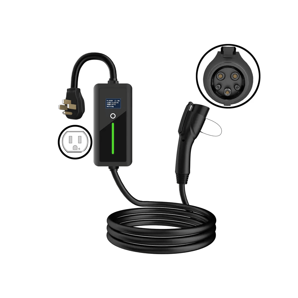 Portable Level 2 Electric Vehicle Charger with Adjustable Current and Screen Display for Home Charging - Evooor