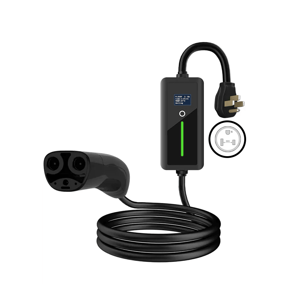 Portable Level 2 Electric Vehicle Charger with Adjustable Current and Screen Display for Home Charging - Evooor