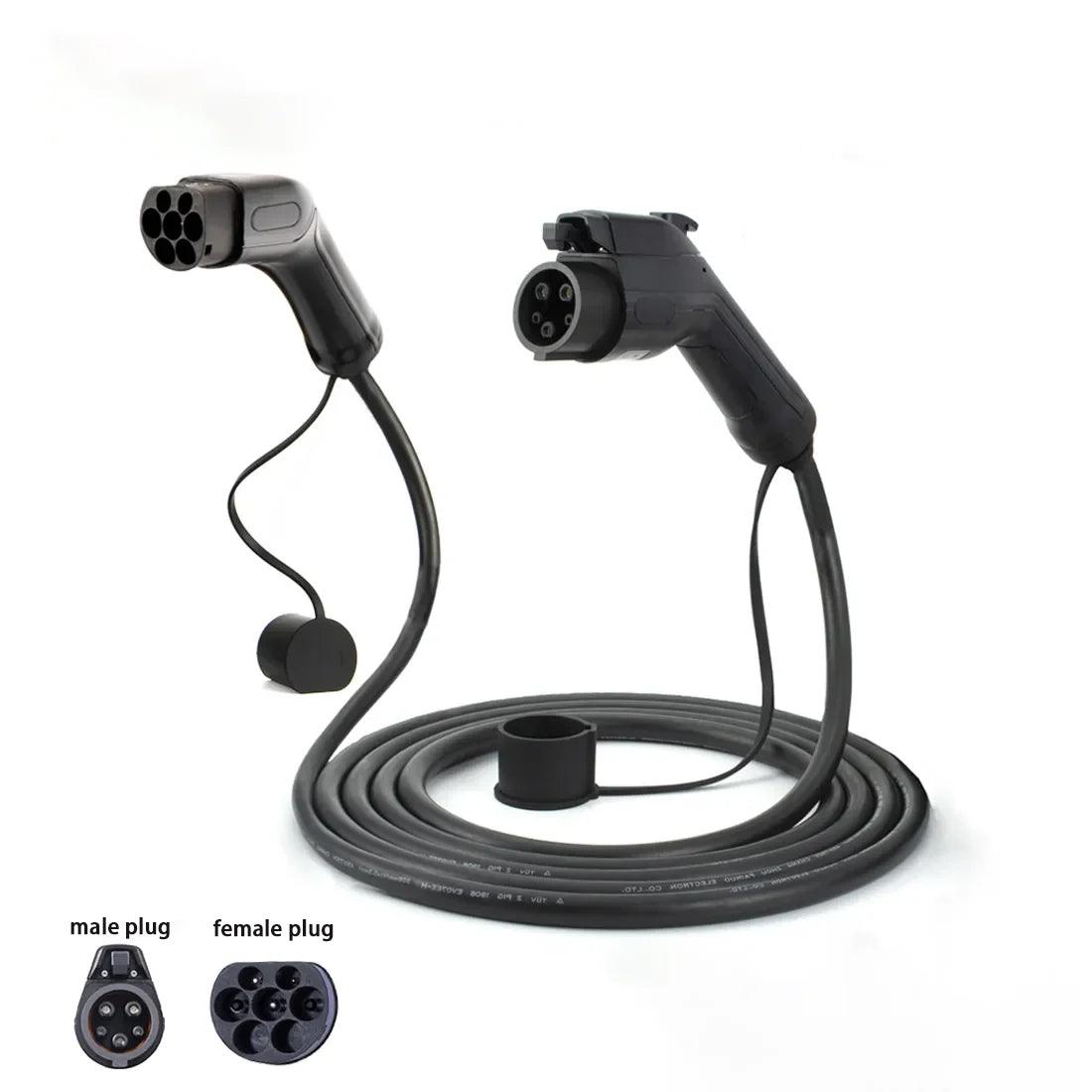 Type 2 to Type 1 Electric Vehicle (EV) Charging Cable with J1772 Connector - Evooor