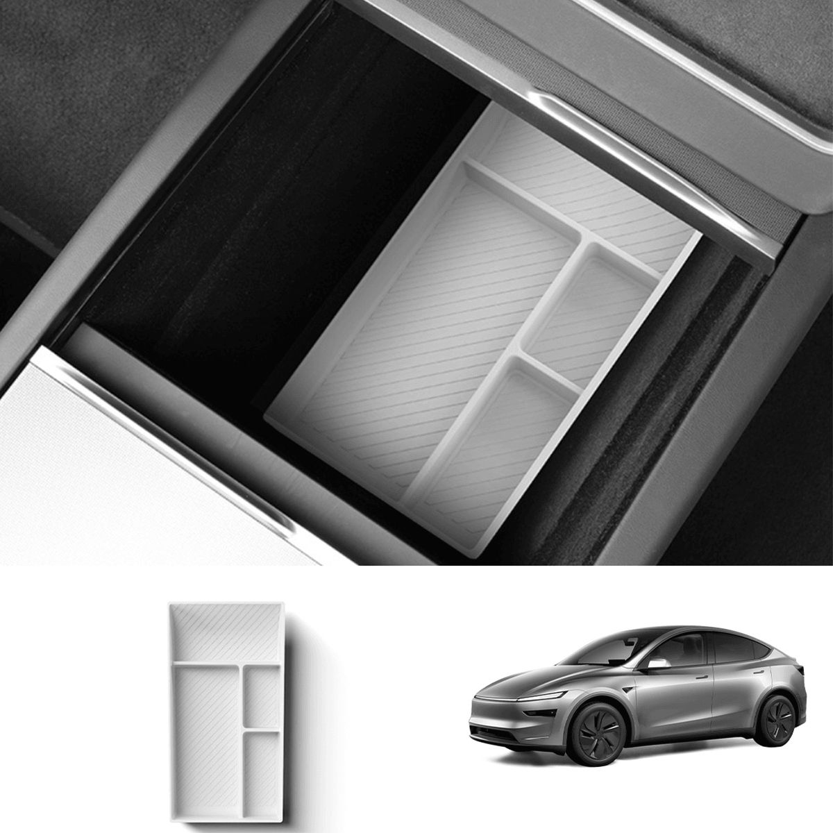 Silicone Center Console & Armrest Lower Storage Tray for Tesla Model Y Juniper 2025+ - Evooor