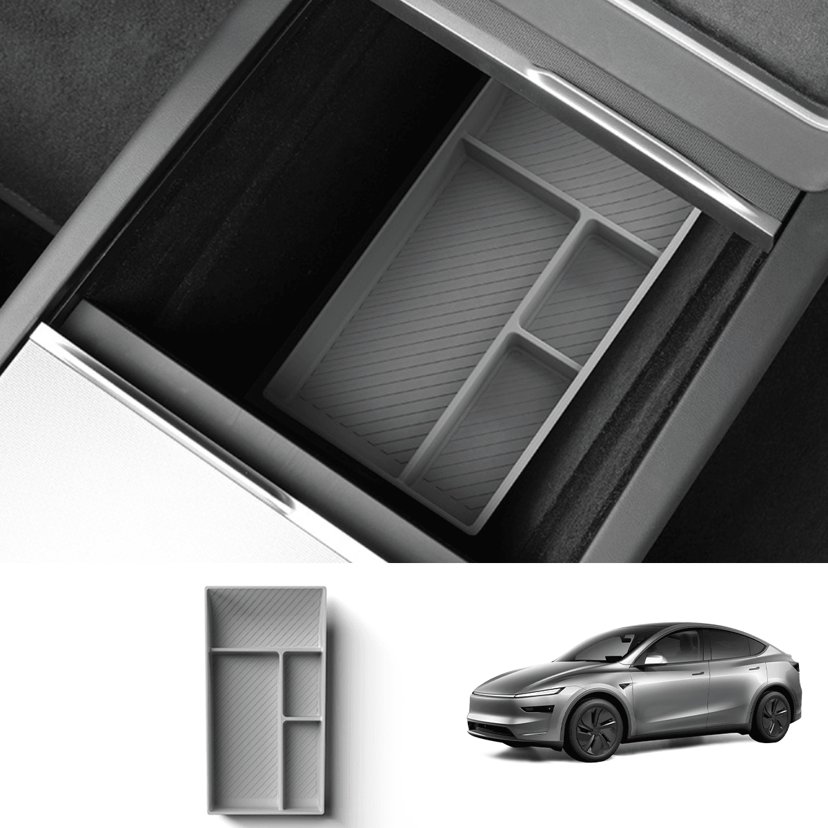 Silicone Center Console & Armrest Lower Storage Tray for Tesla Model Y Juniper 2025+ - Evooor