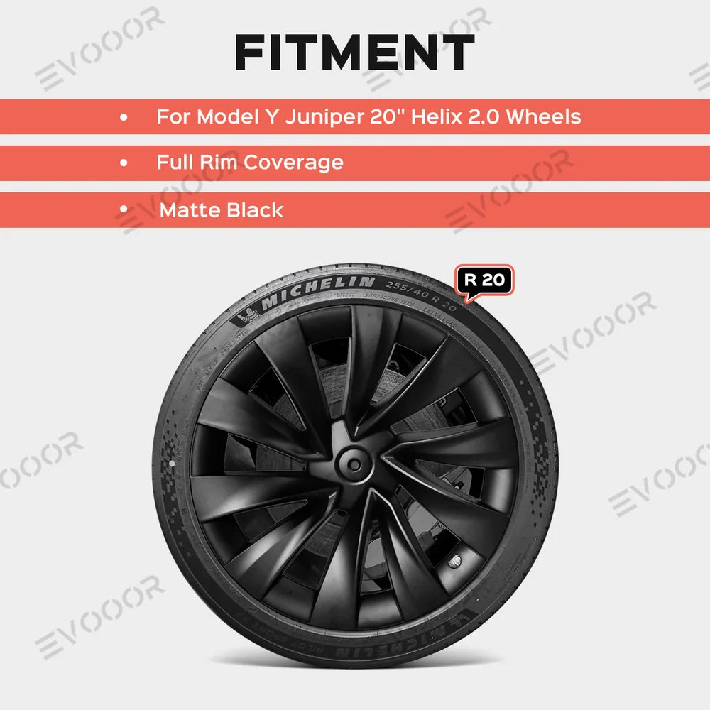 Helix 2.0 Style Wheel Hubcaps (Set of 4) for Tesla 2025+ Model Y Juniper 20'' Helix 2.0 Wheels
