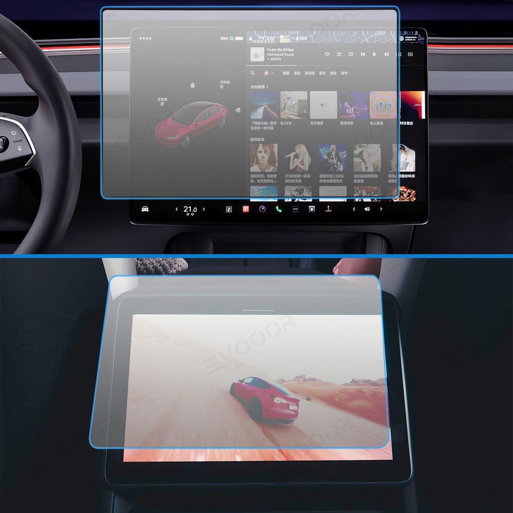 2024 Model 3 Highland Dashboard Screen & Second Row Seat Screen Protector Tempered Film Fully Covers For Tesla - Evooor