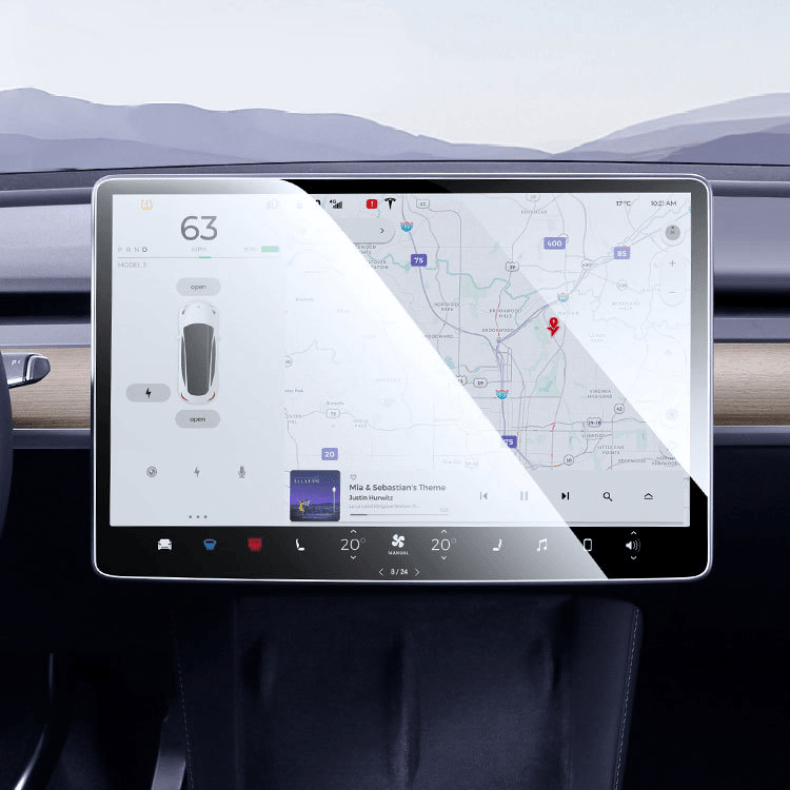 2024 Model 3 Highland Dashboard Screen & Second Row Seat Screen Protector Tempered Film Fully Covers For Tesla - Evooor