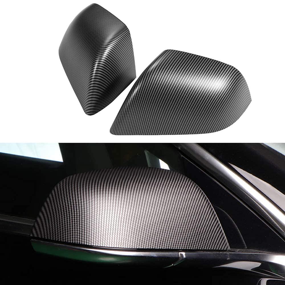 Model 3 Mirrors Cap ABS Matte Black Carbon Fiber (Carbon Fiber Pattern ABS) (1 pair) For Tesla (2017-2024) - Evooor