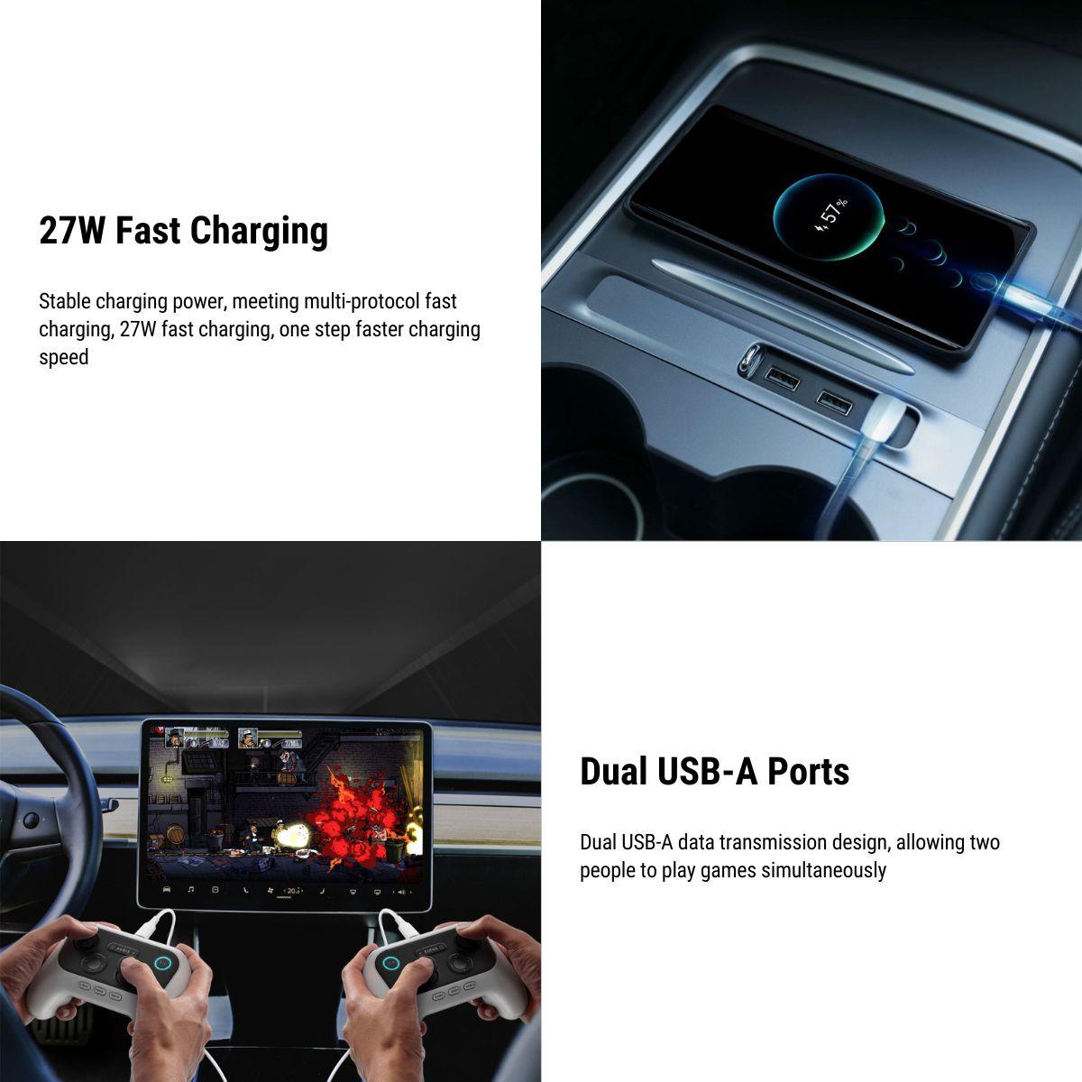 Hub USB Con Ricarica Rapida Per Console Centrale Tesla Model 3 / Y 2021-2023 – 27W